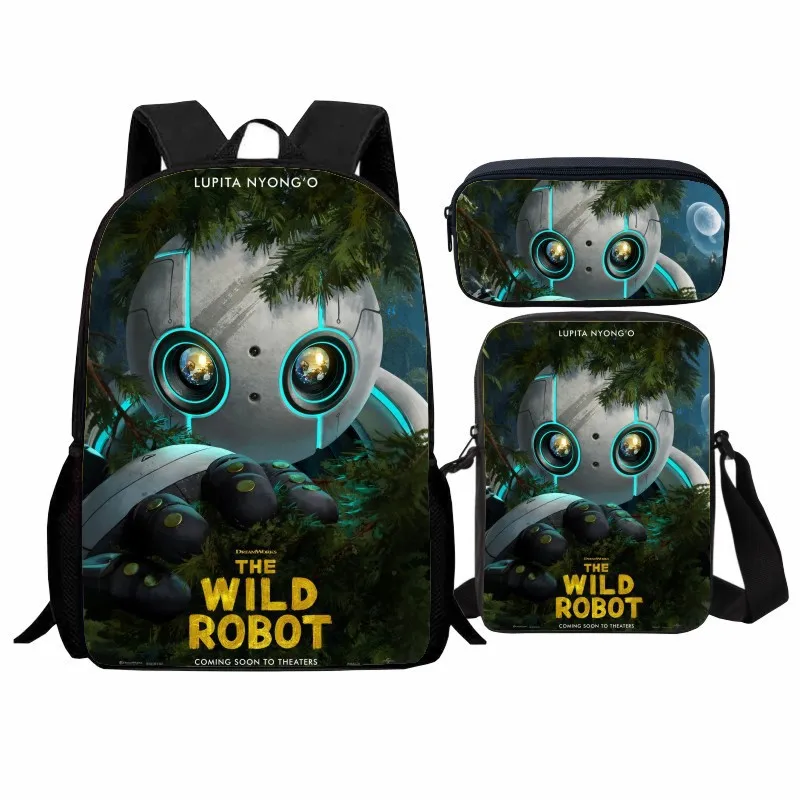 Zestaw 3-częściowy: Plecak szkolny z nadrukiem \"Dzikie Roboty Toalety\", torba na ramię z robotem dzikim.