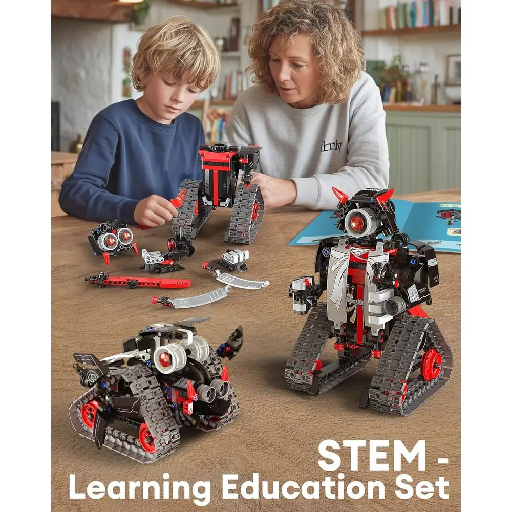 Kit robot STEM RC tutto in uno: blocchi Samurai/Ninja da 419 pezzi, app e telecomando, giocattolo educativo per bambini dai 6 ai 12 anni