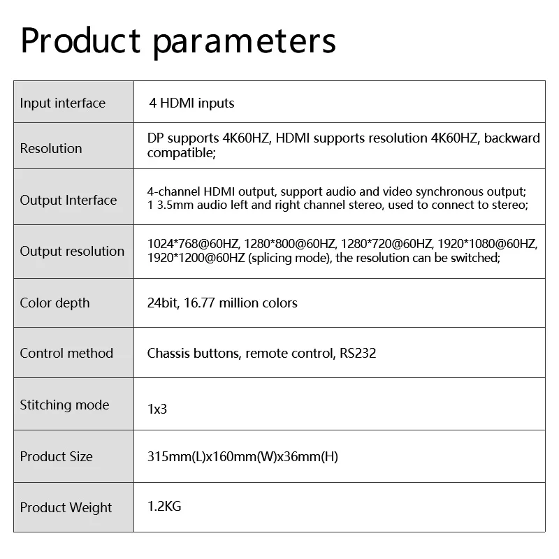 4 in 4 out Seamless Splicing Matrix Processor Switcher 4K60Hz HDMI Switcher Matrix1x3 Vertical  mode