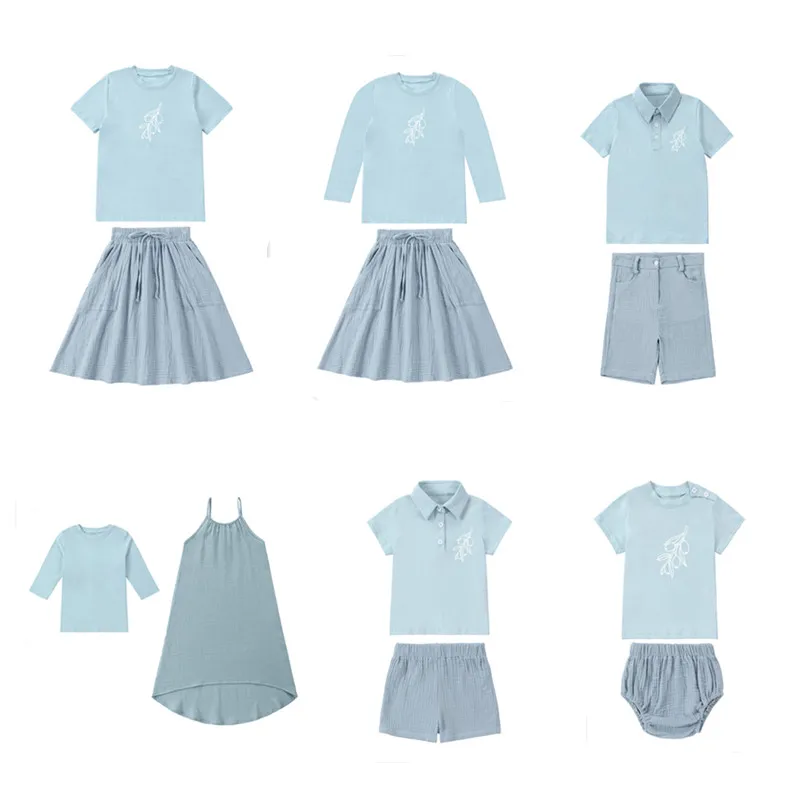 AP print muslin set kids boys girls spring summer cotton print top with muslin shorts skirts family matching casual clothing