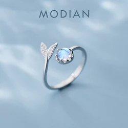 Modian Colorful Crystal Cute Mermaid Tail Open Adjustable Authentic Sterling Silver 925 Ring for Women Original Fine Jewelry