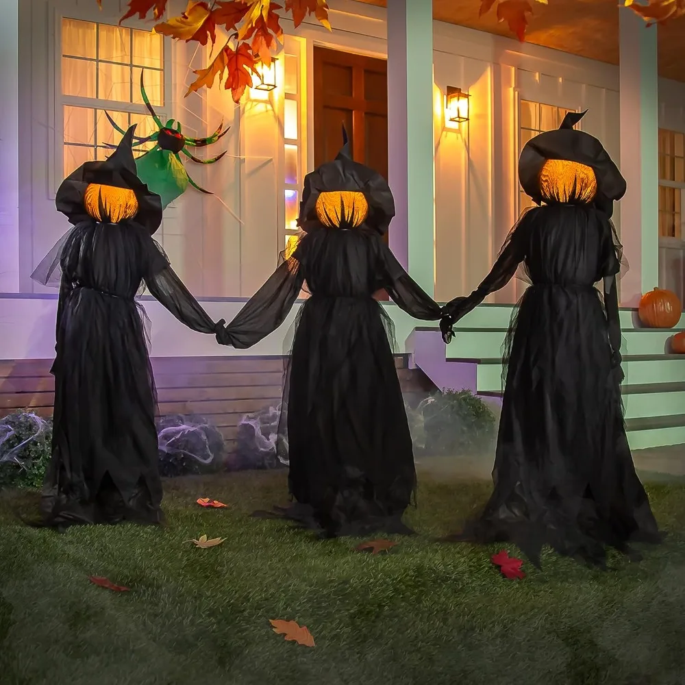 Halloween Black Witches | 4 Feet Tall | Weatherproof Battery Operated | Spooky Garden Statue Decoration Grass Lawn or Patio