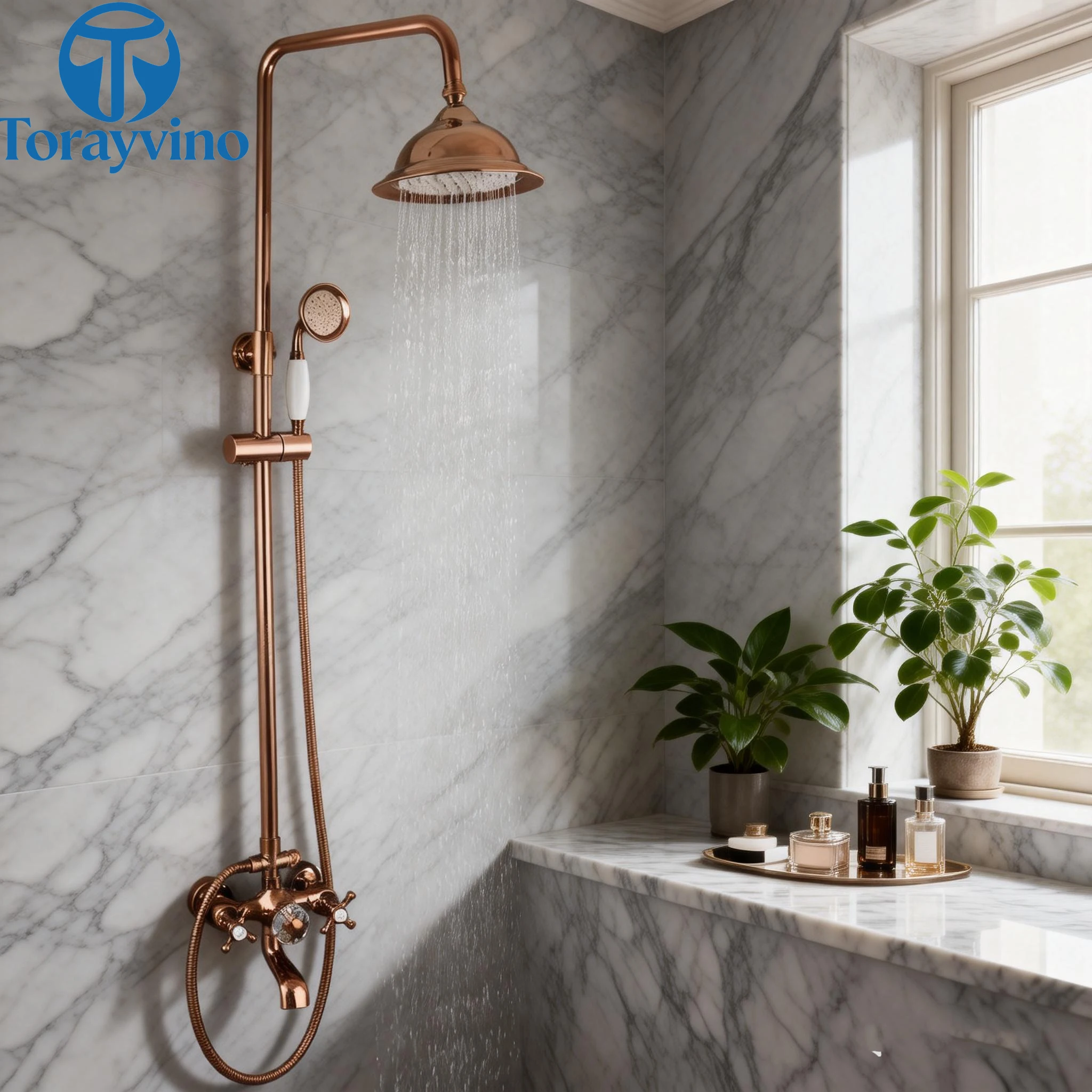 Torayvino Rose Gold Bathroom Shower Faucet 8