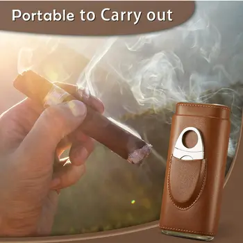 Pouzdro na doutníky s cedrovou podšívkou - cestovní pouzdro na doutníky, řezačka doutníků, pouzdro na humidor (hnědé) 8 nejlepší prodej cestovní pouzdra na doutníky - №5