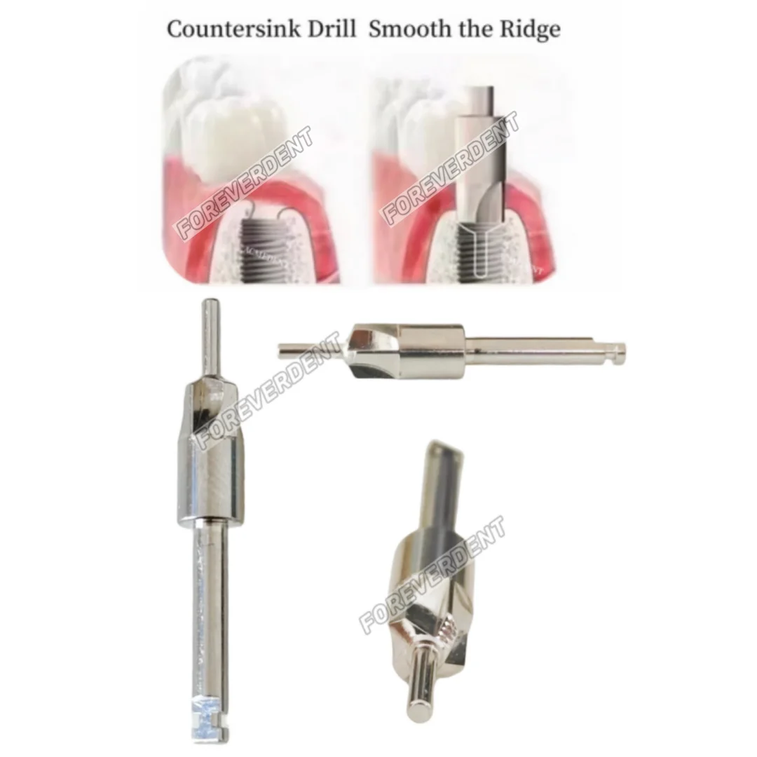 2pcs Dental Countersink Drill Smooth Ridge Trimmer Drills Abutment Bone Remove 4.5mm