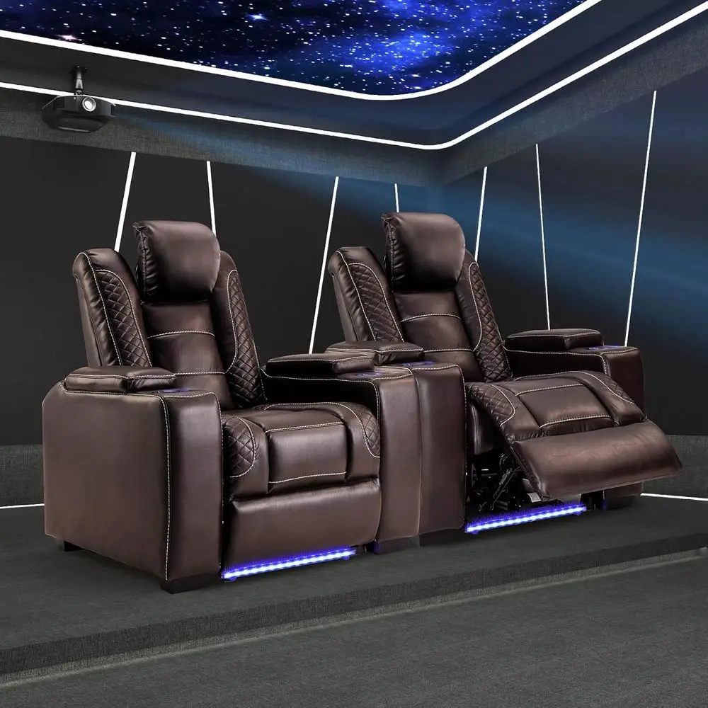 

Power Home Theater Seating Recliner Chairs Set o 2, PU Leather Recliner with Cup Holder, Electric Movie Theater Reclining Chairs