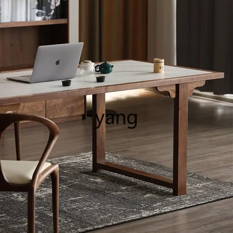 

LTT black walnut solid wood rock slab dining table rectangular rice light luxury home dining room