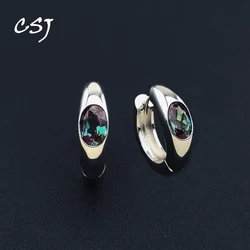 CSJ Real Lab Grow Alexandrite Earrings for Women Solid 925 Sterling Silver 0.8CT Oval 4*6mm Gemstone Party Birthday Gift Trendy