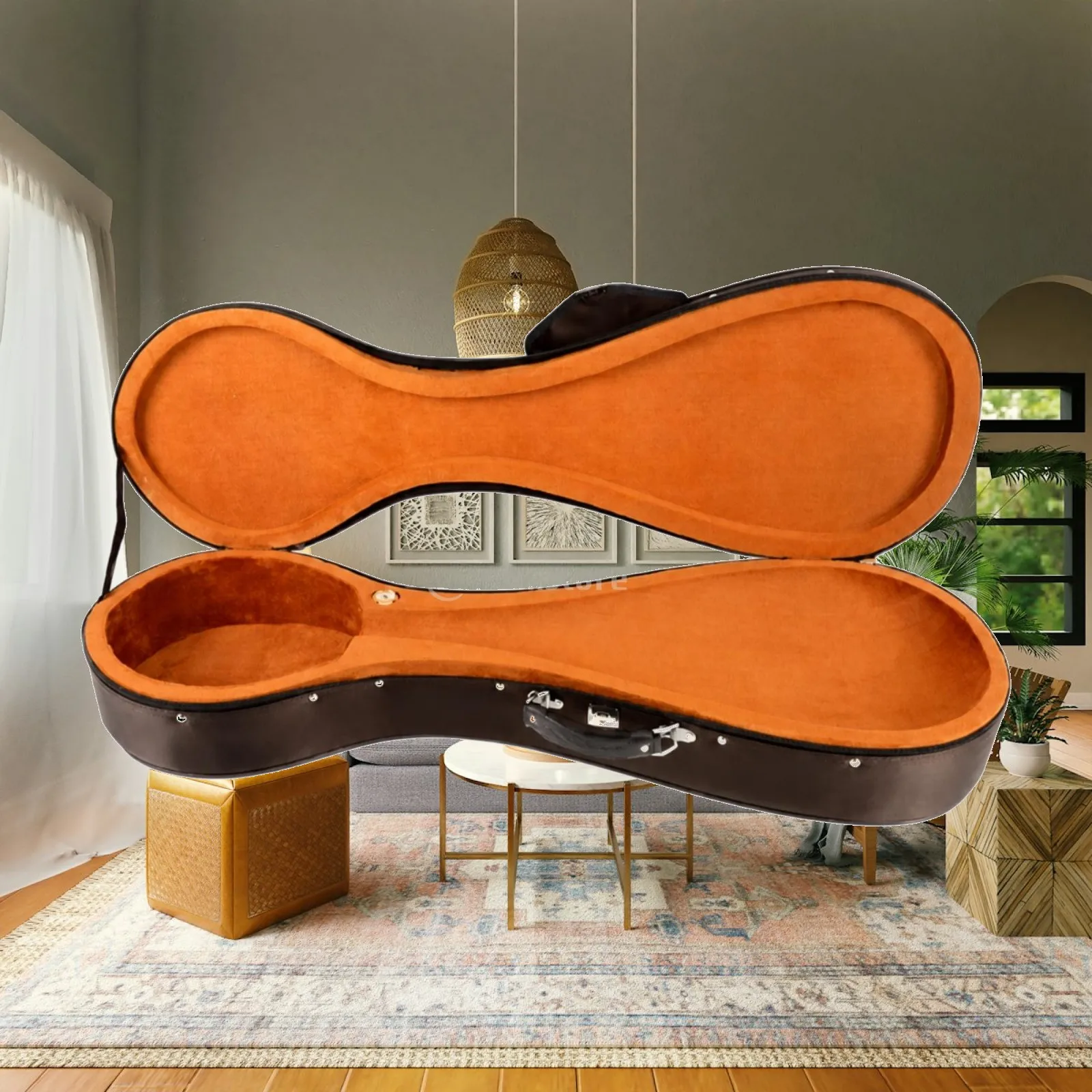 Hard-shell Pipa Case with Plush-lined Interior and Carrying Handle for Adult Standard Size Instrument