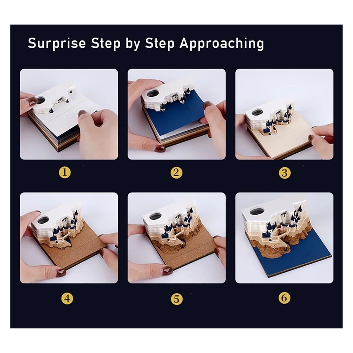 ABJG-Time Piece カレンダー、2025 卓上カレンダー メモ帳、3D マジック キャッスル タイム ピース メモ帳