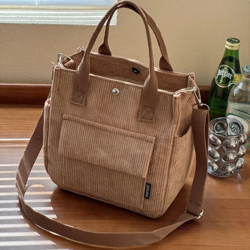 Neue Lässige Cord-Tragetasche für Damen, Große Schulter-Umhängetasche, Leichte Henkeltasche für den Täglichen Gebrauch und Pendeln – Detail 7