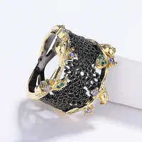 Creative Black Gold Cutout Ring 925 Silver Fashion Italian Black Gold Jewelry For Women's Wedding Birthday Party Ring