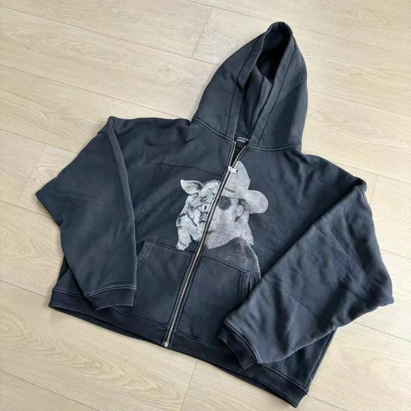 

ERD American Hoody Jackets Pig Man Patchwork Zipper Cardigan Men's Women's Hoodie Sweatshirts