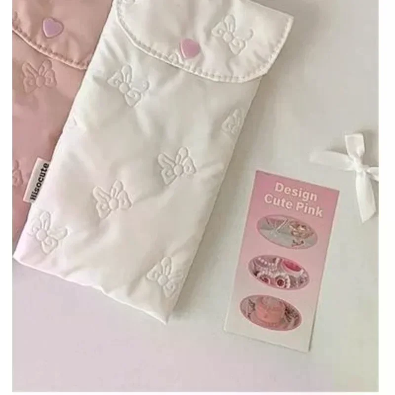 

INS Style Bow Embossed Pencil Case Student Stationery Storage Bag Pencil Bag Portable Sunglasses Storage Bag