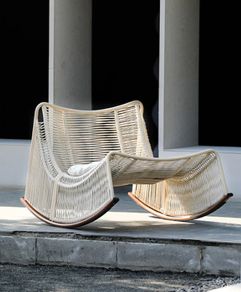 #Adult Rocking Chair Rattan Minimalist Modern Design Fujiki Metal Frame Outdoor Balcony Garden Leisure Lazy Nap Rocking Chair