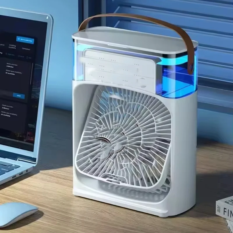 

3-in-1 Portable Plastic Air Cooler Fan with Color Light Humidifier Water Air Cooling Car Outdoor Rv Use Mini Fan