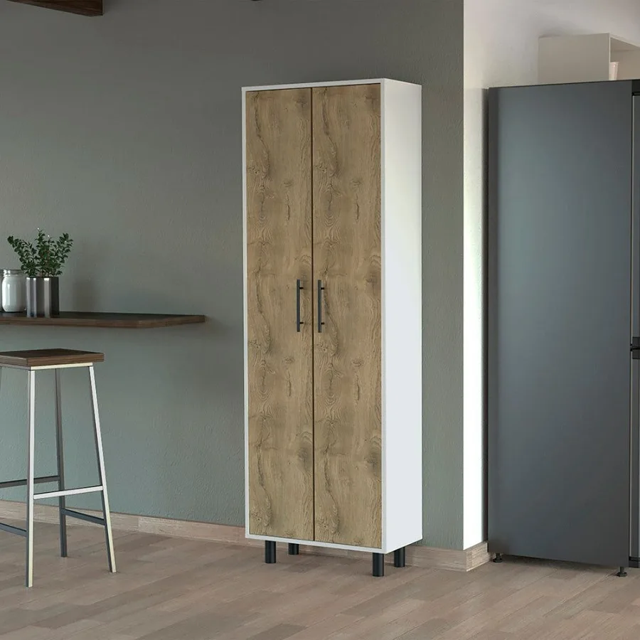 

Fagan 2Door 5Shelf Kitchen Pantry White and Macadamia