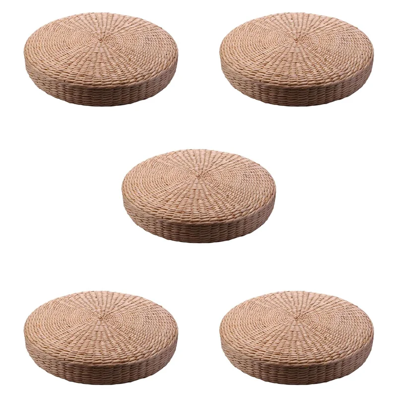 

5 Pcs 40Cm Tatami Cushion Round Straw Weave Handmade Pillow Floor Yoga Chair Seat Mat