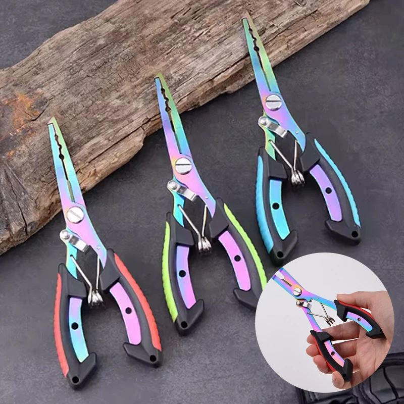 

Stainless Steel Color Titanium Dual-Tone Fishing Pliers Multi-functional Fishing Scissors Wire Cutter & Hook Remover Tackle Tool