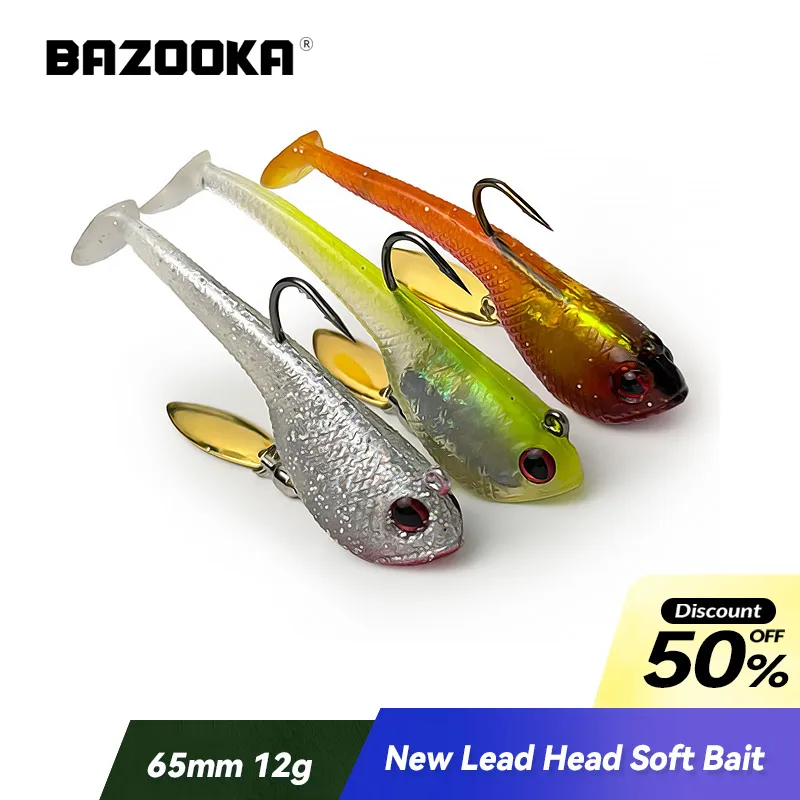 BAZOOKA 12g/65mm Angelköder PVC Geräuschköder Glitzer Swimbait Karpfen Barsch Hecht Köder Jigkopf Slow Metal Wobbler Soft Shad Wobbler