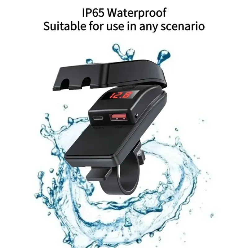 USB Fast 12V Waterproof PD For Motorcycle USB-C& QC 3.0 Power Outlet Socket With Switch Voltmeter Phone Charging view 6
