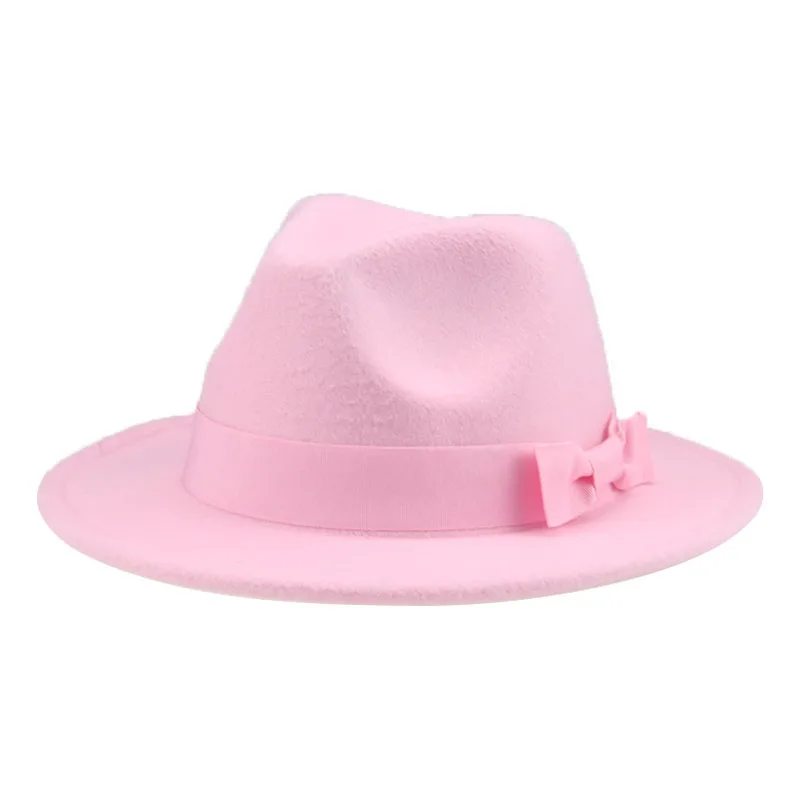 Fedora Hat Women Ribbon Bowknot Dress Formal Wedding Decorate Hats for Women Camel Yellow Kids Child Girl Hat Sombreros De Mujer