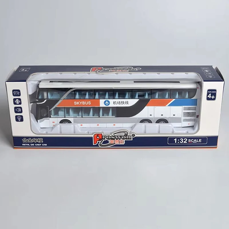 

Alloy Double-Decker Bus Model Commercial Vehicle Airport Bus Sound And Light Toy Boy’s Gift B351