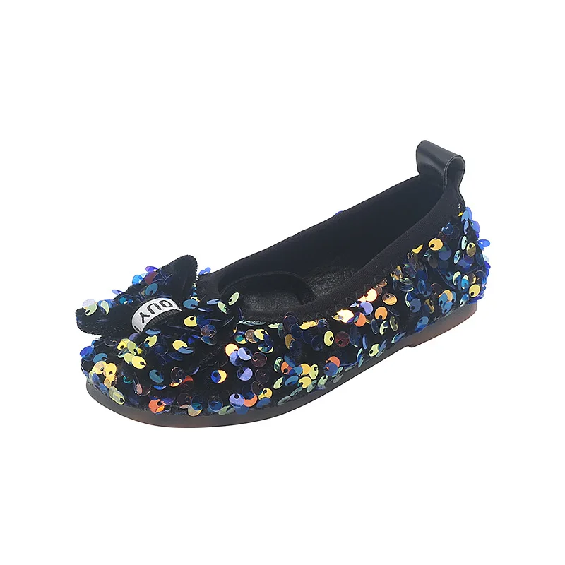 Meisjes Schoenen Kids Glitter Lederen Schoenen Voor Trouwfeest Pailletten Bling Glanzend Met Strik-Knoop Prinses Zachte Kinderflats