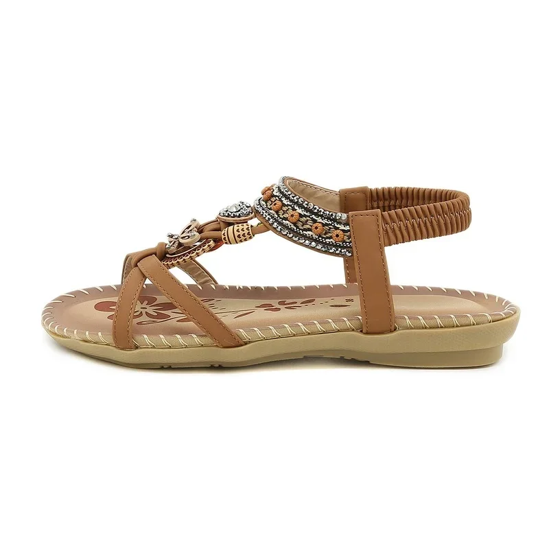 Sandalias planas con diamantes de imitación y flores a la moda para mujer, sandalias de playa con punta abierta para exteriores, sandalias de lujo, zapatos de diseñador para mujer de talla grande