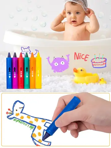 Bilashmart 6Colors Bath Wax Crayon Do not Dirty Hands Washable Crayons Drawing Painting Crayon Sticks Colored Wax Crayons Art Supply