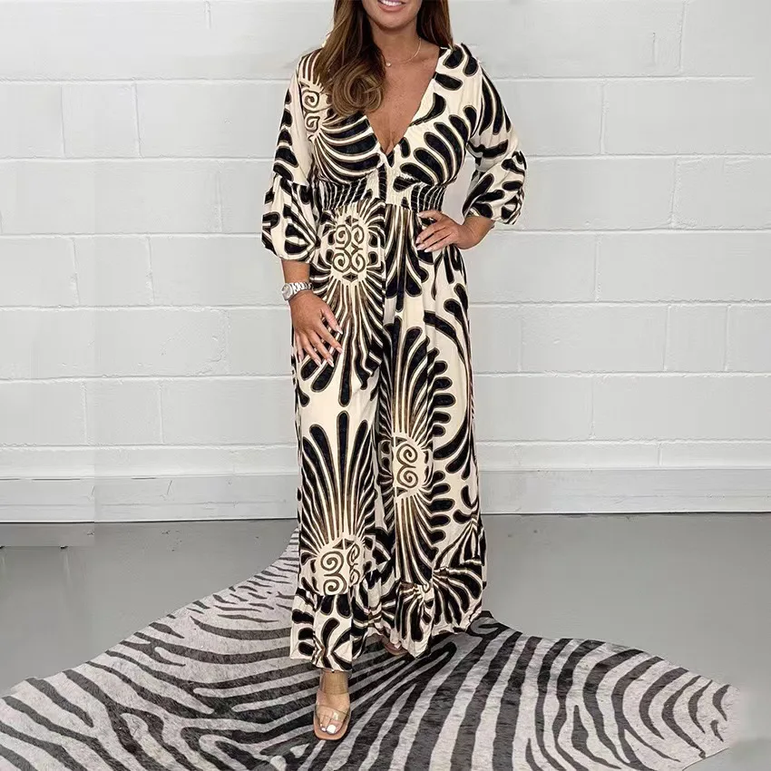 Sexy V Neck Long Sleeve Dress Office Lady Spring Summer Stripe Printing Casual Fashion Beach Dresses For Women 2023 Robe Femme