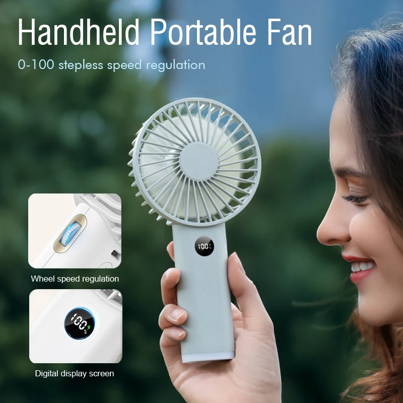 

3600mAh Stepless Speed Handheld Fan with LED Display Night Light USB-C Fast Charge Personal Air Cooler for Baby Stroller