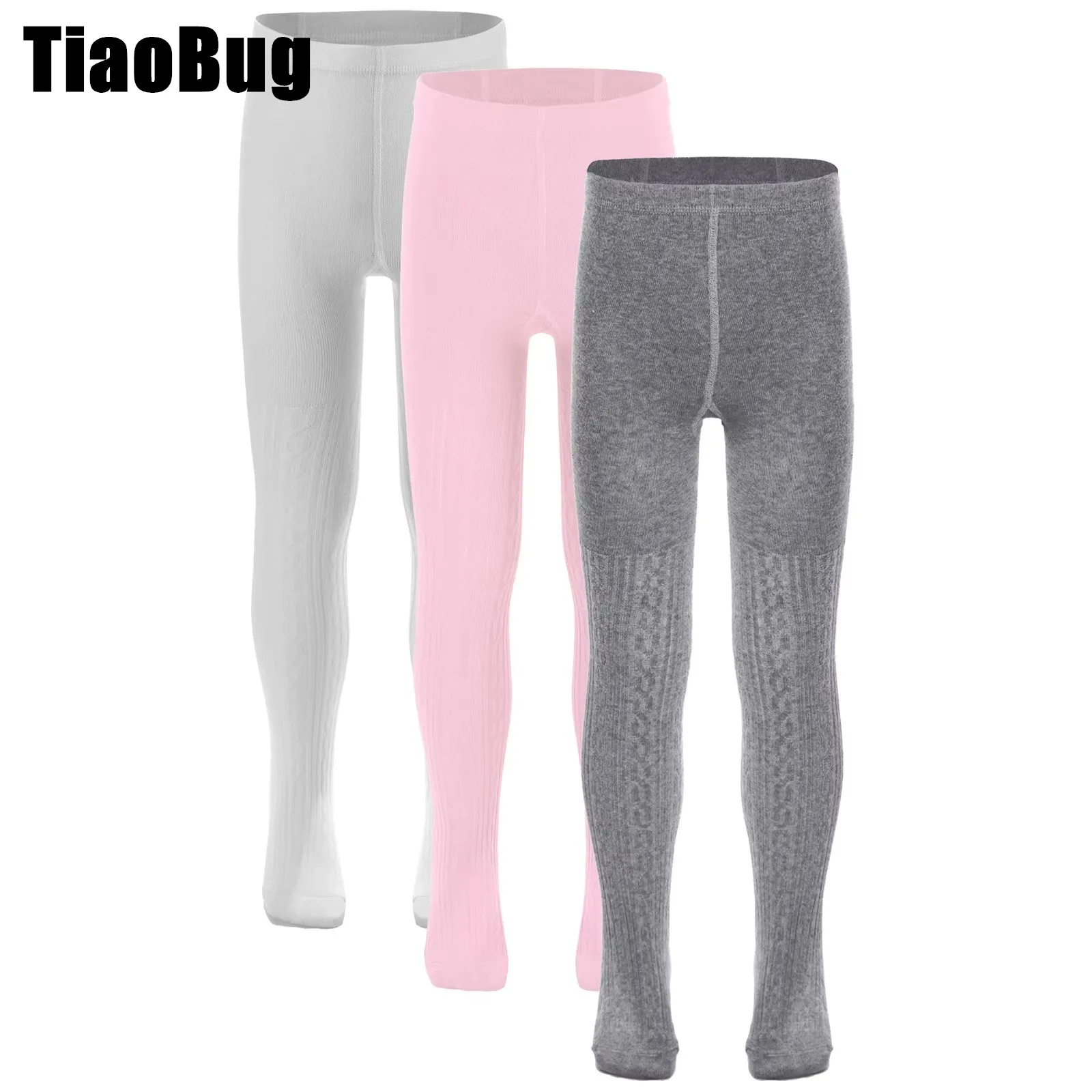 

3Pcs Kids Girls Ballet Pantyhose Solid Color Cable Knit Footed Leggings Tights for Party Event Holiday Dance