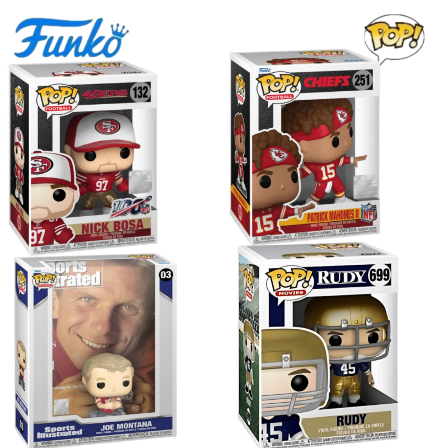 Figuras de acción de la Liga de fútbol americano profesional de la serie Funko Pop, muñecos Joe Montana, regalos de colección de Patrick Mahomes