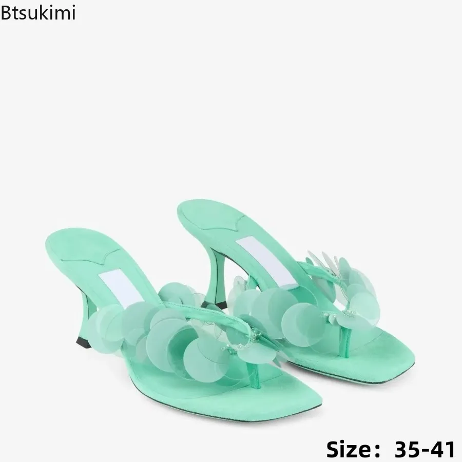 Sandalias de Gamuza Verde Agua para Mujer, Zapatos de Tacón Alto, Zapatos de Fiesta, Mules, Sandalias Abiertas, Chanclas de Playa, Sandalias de Verano