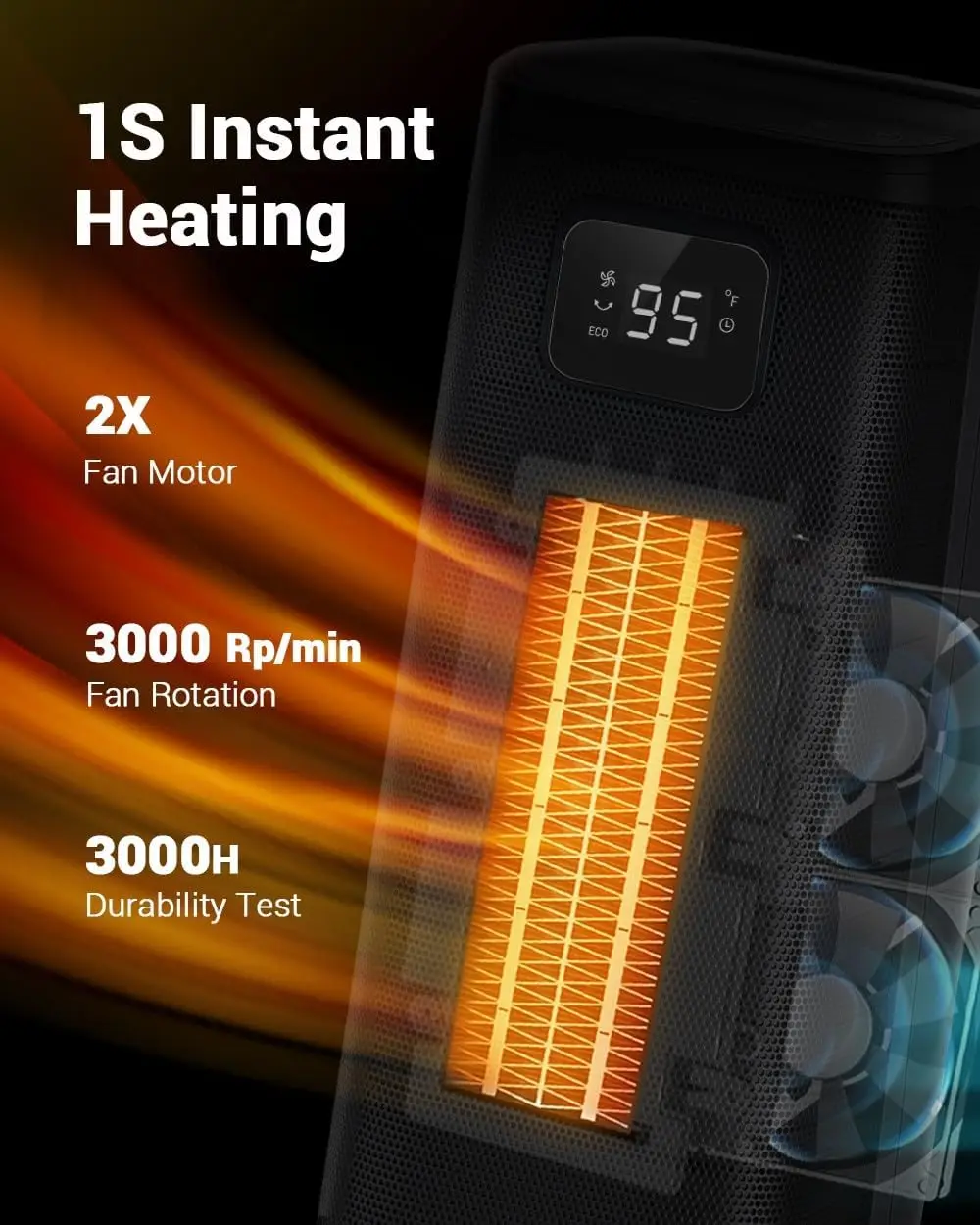 Portable 1500W Ceramic Space Heater with Thermostat, Timer, 4 Modes, Oscillating, LED Display, Black