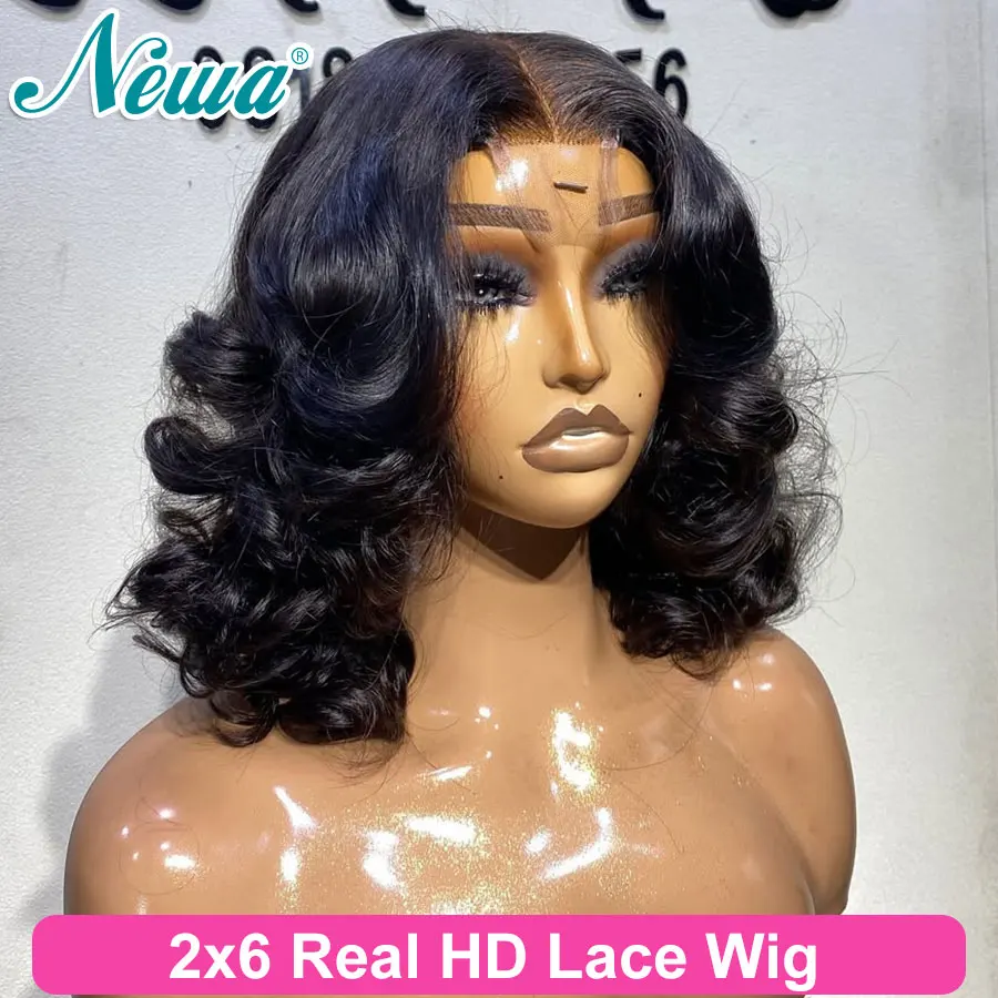

Newa Hair 2x6 HD Парики с кружевной застежкой Короткий парик Боб Предварительно выщипанные человеческие волосы Бесклеевые HD Парики шнурка Отбеленные узлы Невидимые HD кружева