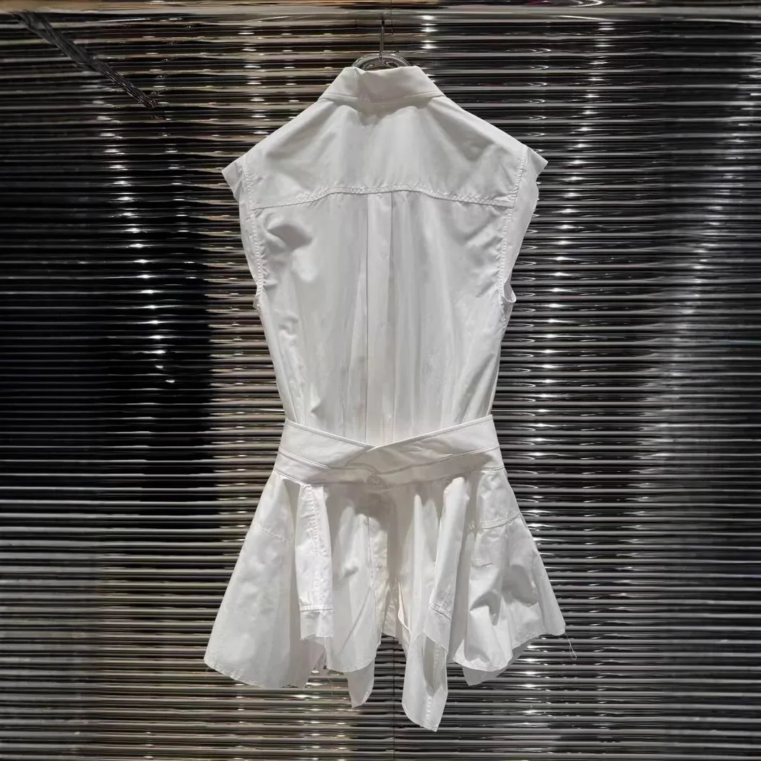 Sukienka koszulowa w nowym letnim stylu, nieregularny patchwork, imitacja dwuczęściowej sukienki z falbanką w talii, sukienka y2k