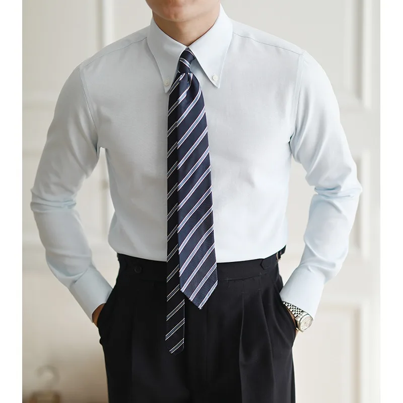 Oxford Shirt Men Long-sleeved Business Dress Large Neck Shirt - view 2