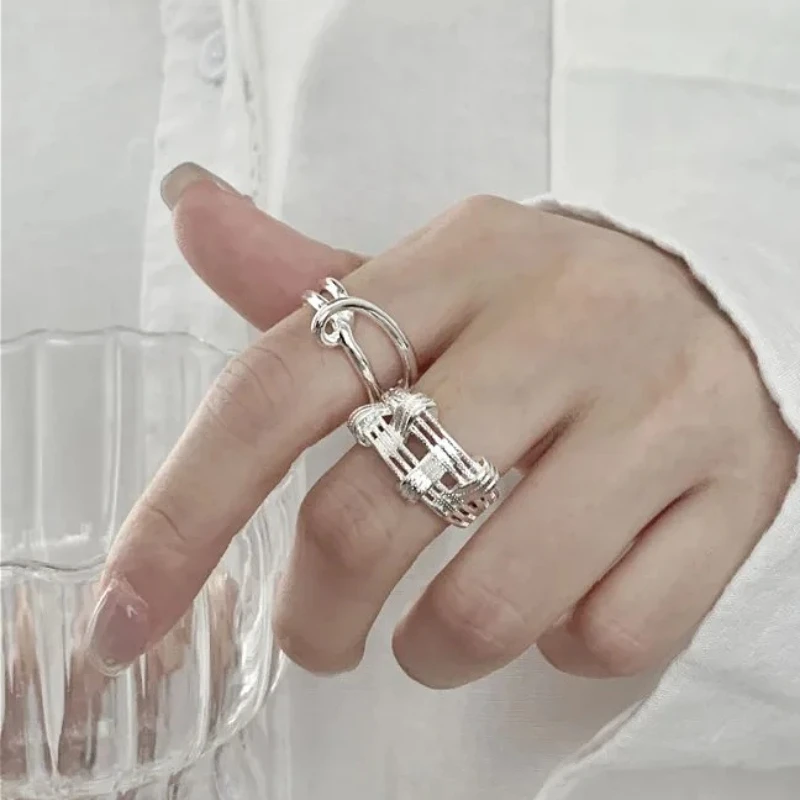 

925 Sterling Silver Geometric Irregular Line Wrapping Ring for Women Fine Jewelry Minimalist Accessories Wearable for Party
