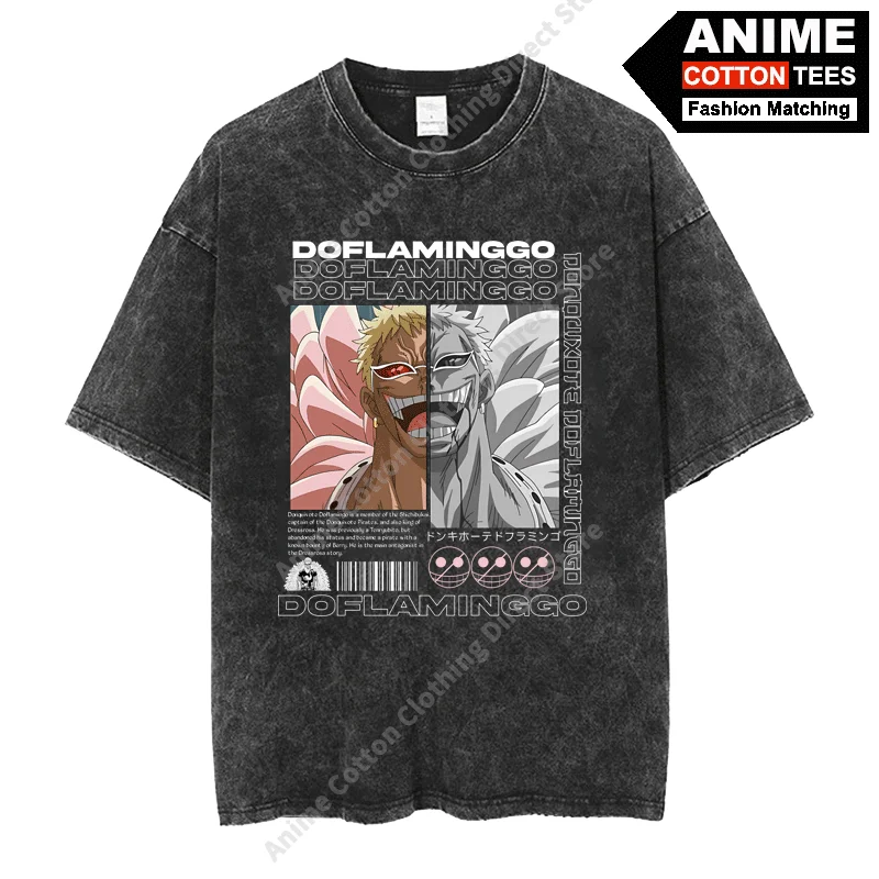 

Japanese Anime ONE PIECE - Doflamingo T Shirt y2k Harajuku Street Men Women Casual Short Sleeve Cotton Washed Vintage Loose Tees