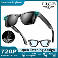 LIGE Camera Smart Music Glasses Make Receive Call Bluetooth Headset Recording Photo Recognition Anti Blue Light UV Sunglasses
