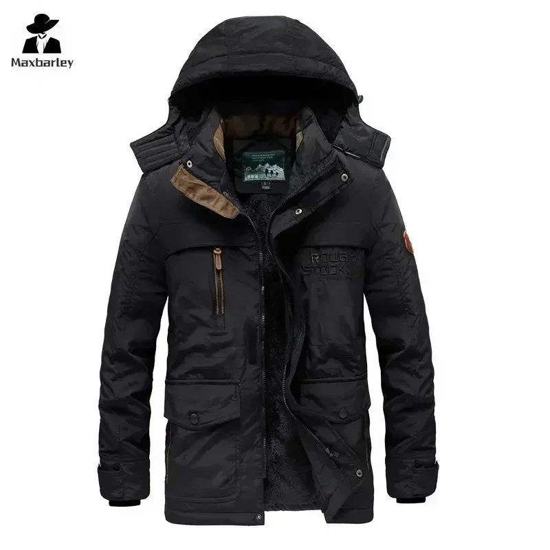 winter Parka Men\'s Multi-pocket Thickened Fleece-lined Cold-proof Padded Jacket Outdoor Camping Removable Cap Warm Men\'s Coat