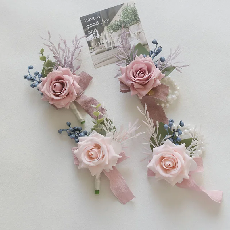 Boutonniere Bruiloft Accessoires Stalknecht Knoopsgat Bloemen Pols Corsage Bruidsmeisje Huwelijk Accessoires