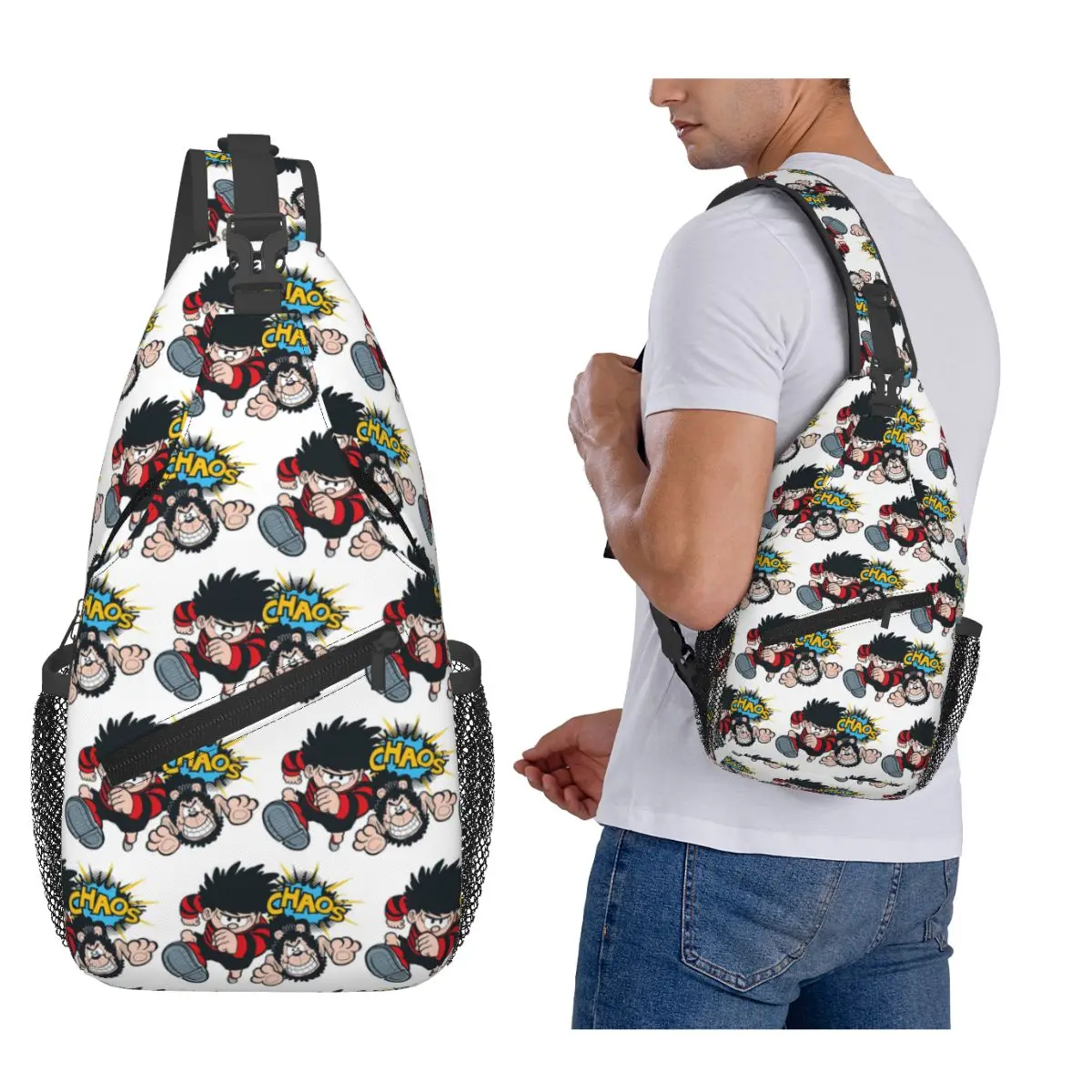 

Dennis The Menace CHAOS Beano Chest Bag Men Sling Crossbody Backpack Chest Bag Travel Hiking Daypack Shoulder Bag