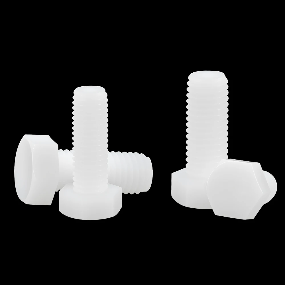 Vis à tête hexagonale externe en Nylon blanc, en plastique Hexagonal M3 M4 M5 M6 M8 M10 M12, longueur 6 ~ 200mm pour utilisation d'isolation thermique/électricité