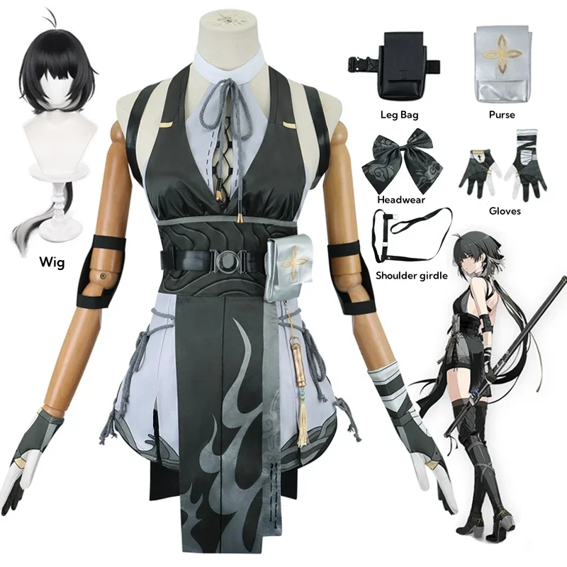 

Wuthering Waves Rover Cosplay Costume perruque femme uniforme boucles d'oreilles sac personnage principal résonateur fête d'h