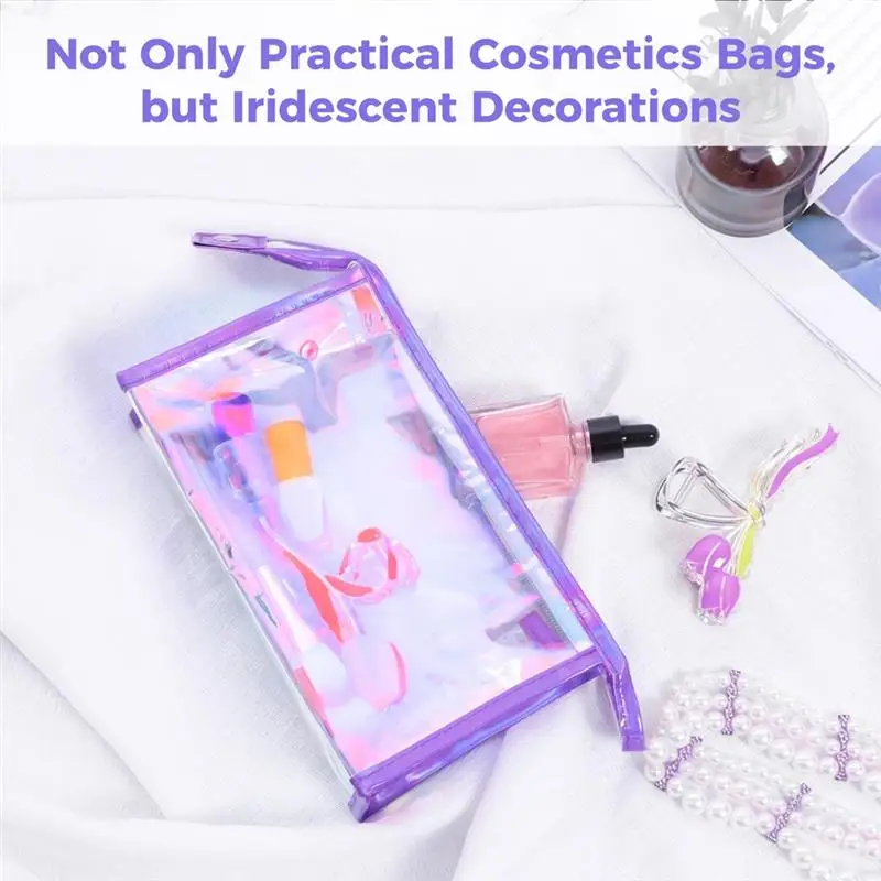 10Pcs/Set Holographic Makeup Bags Gift Bags Clear Iridescent Makeup Bags Portable Zippered Waterproof Toiletry Cosmetic Bags