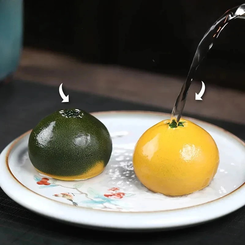 

Color Changing Orange Purple Clay Fruit Tea Pet Vintage Exquisite Miniatures Tea Figurine Play Toys Tea Zisha Statue Ornaments