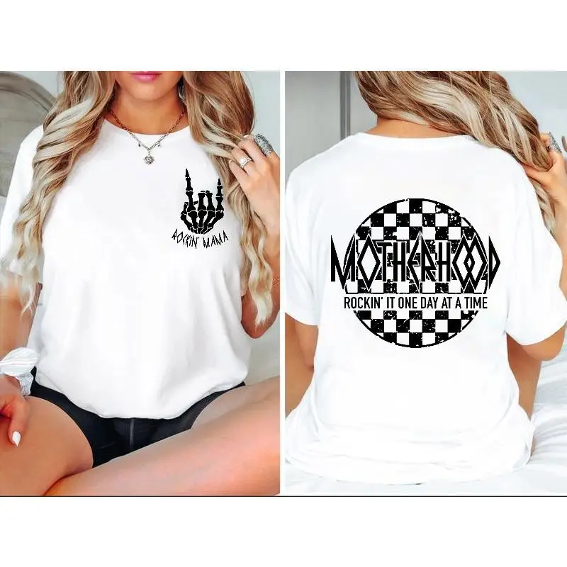 

Women's Rockin' Mama T-shirt Funny Motherhood Slogan Tee Rock and Roll Graphic Top